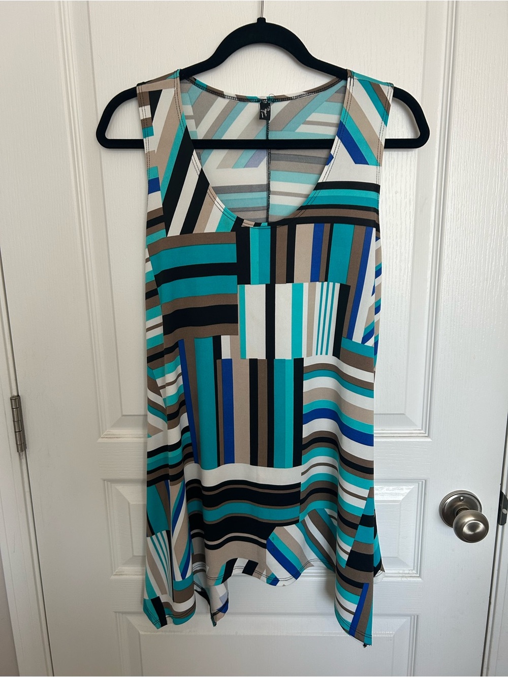 Tucker + Tate Graphic Stripe High-Low Tank Dress in Teal, Black, White and Tan